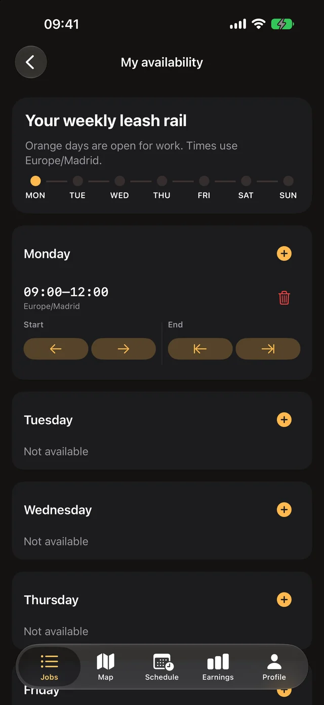 Weekly availability