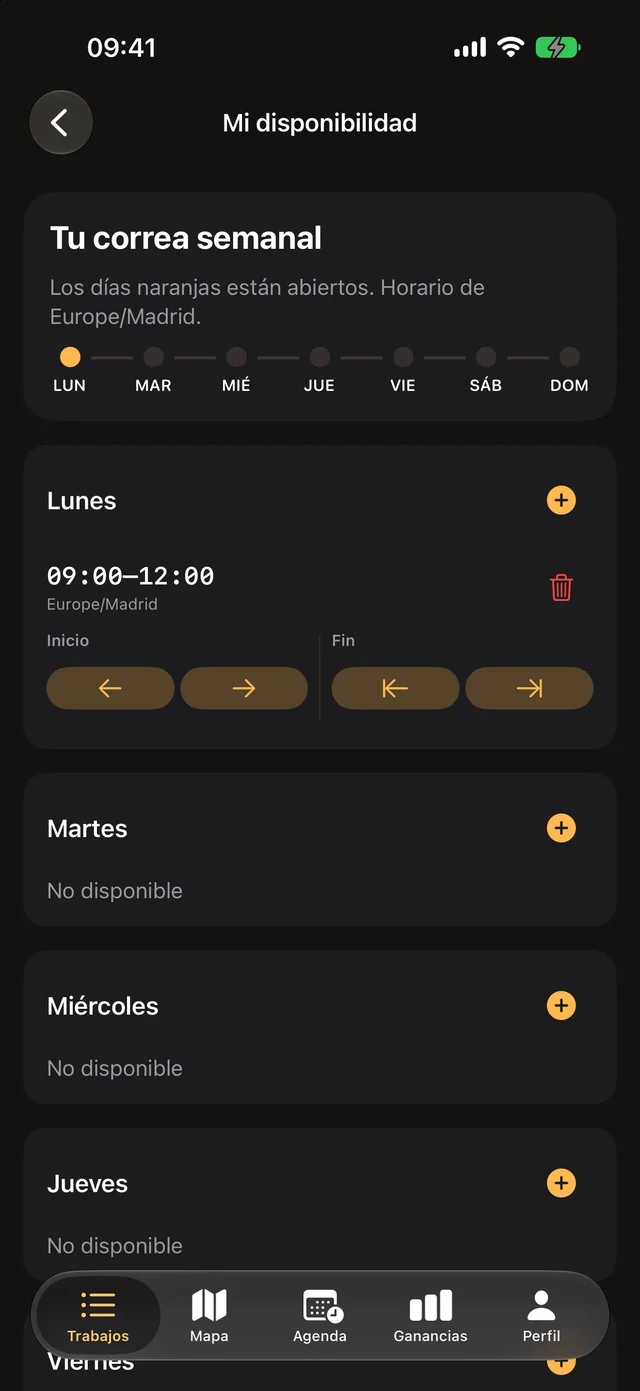 Disponibilidad semanal